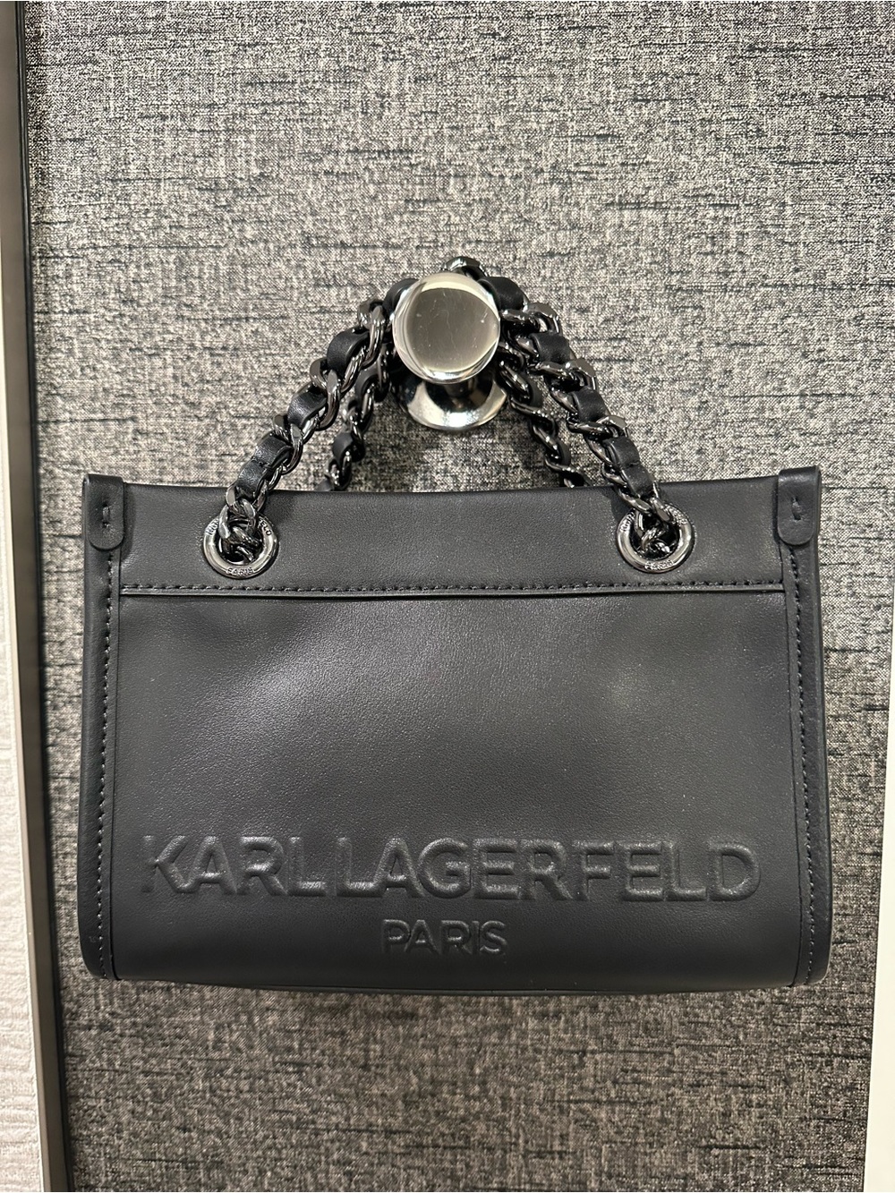 Karl Lagerfeld Black Embossed Logo Chain-Handle Satchel